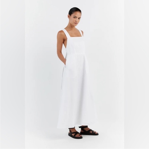 Dissh ZADIE WHITE APRON LINEN MIDI DRESS - Picture 1 of 7